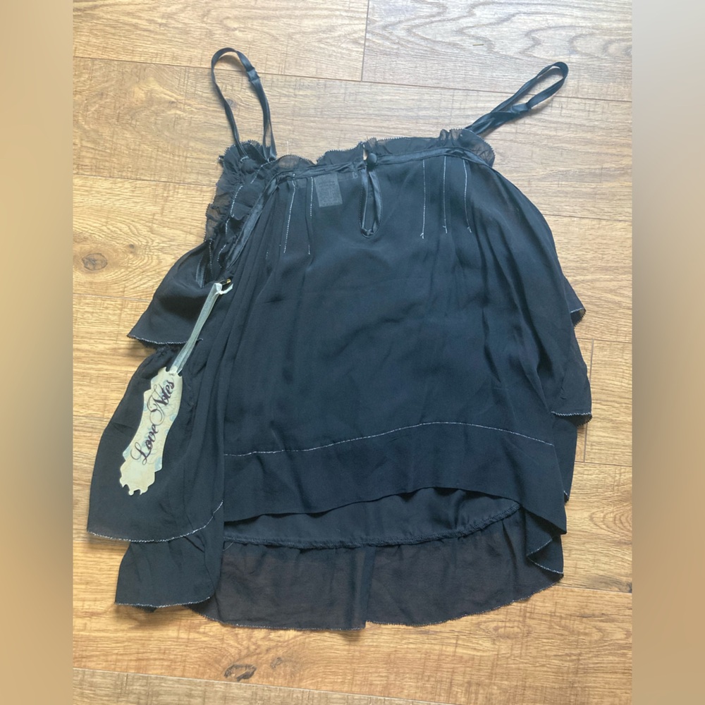 Y2K 2000’s Silk Vintage Sheer Metallic Ruffled Floral Tank Top by Love Notes - Picture 2 of 4
